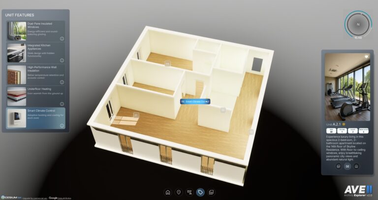 Dollhouse view of a 3D unit floor plan showing interior rooms in Unreal Engine 5 - AVE II