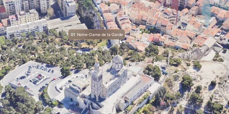 Mouse cursor hovering over a POI label in AVE II, with the label expanded to reveal the full name.