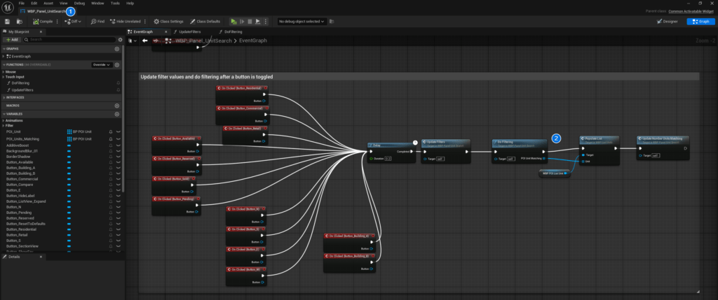 Blueprint graph of WBP_Panel_UnitSearch in Unreal Engine