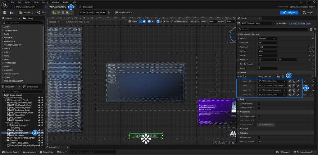 Assigning POI Soft Object References to Taskbar buttons inside WBP_Game_Menu.